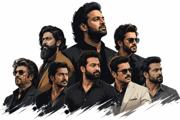 Top South Indian actors including Rajinikanth, Prabhas, Allu Arjun, Yash, Jr NTR, Ram Charan, Vijay, and Mohanlal who have gained massive global fan followings through blockbuster films and international popularity.